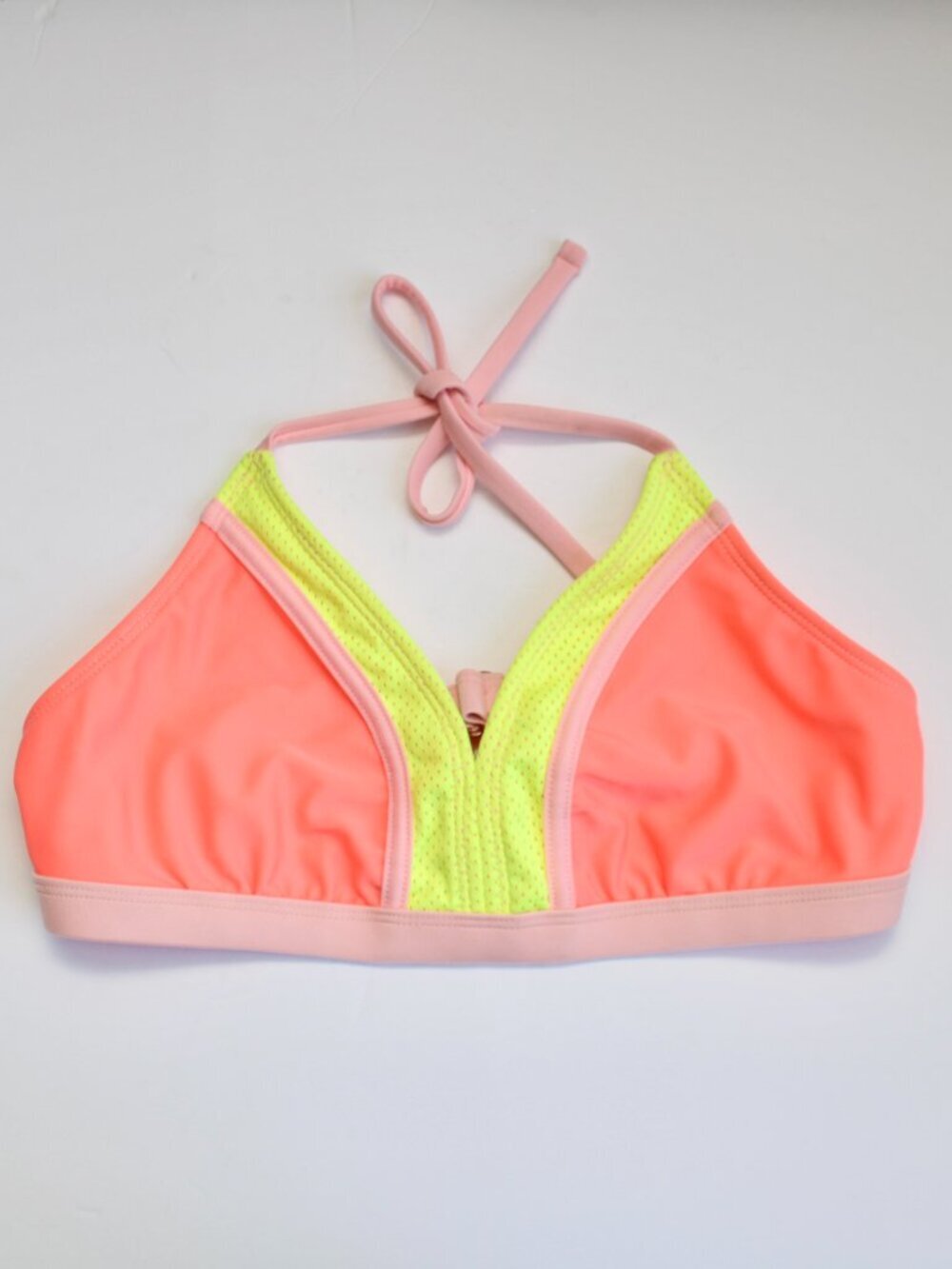 Xhilaration Girls Size Small XL (14/16) Bikini Top Swimsuit Pink Neon Yellow